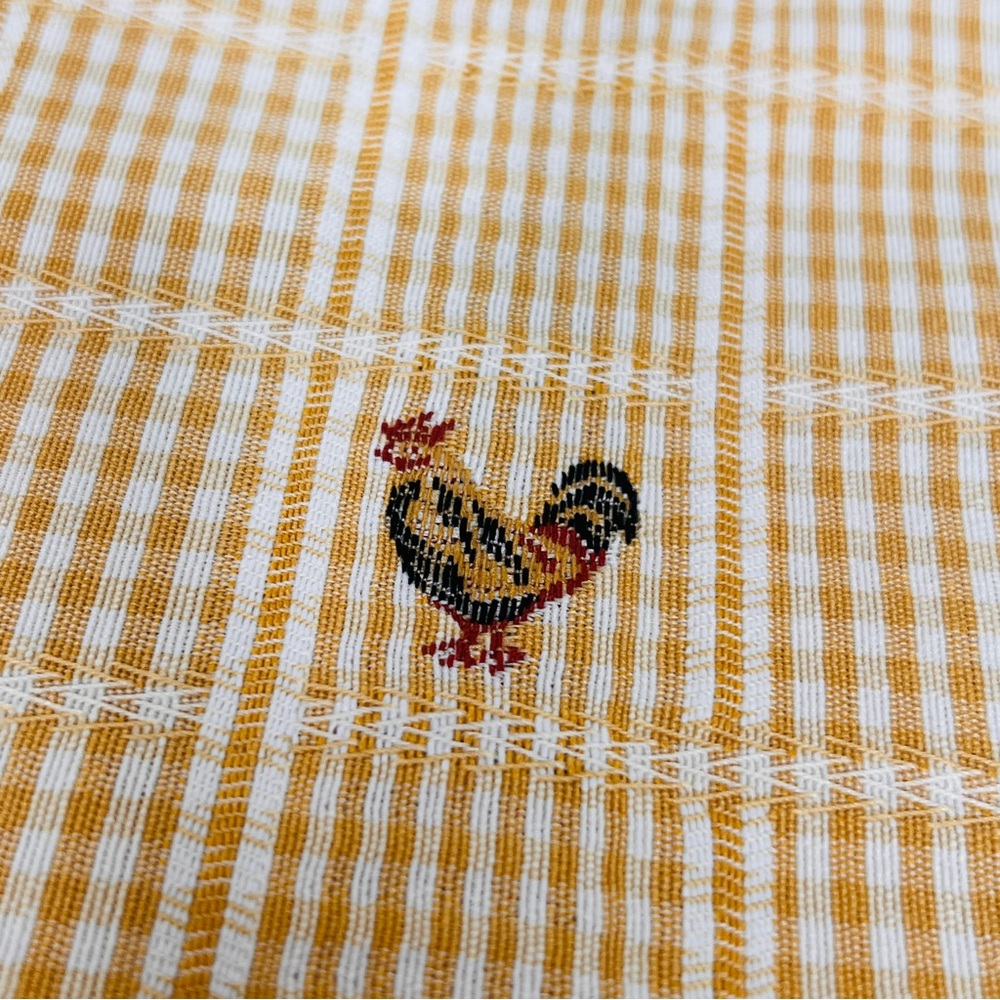 French Country Yellow Gingham Rooster Floral Print Fabric Remnant 108" W x 56" L - Picture 3 of 4